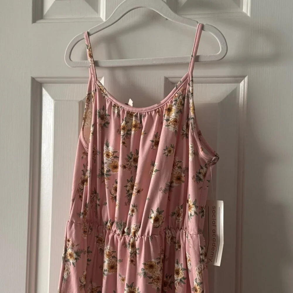 Social Academy Girls Pink Sunflower Print Maxi Dress Size 10 New with Tag